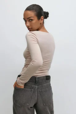 Gina Tricot coop neck top Beige Online