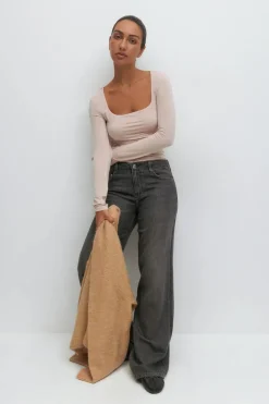 Gina Tricot coop neck top Beige Online