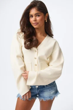 Gina Tricot 14+ cupture knitted top Hvit Clearance