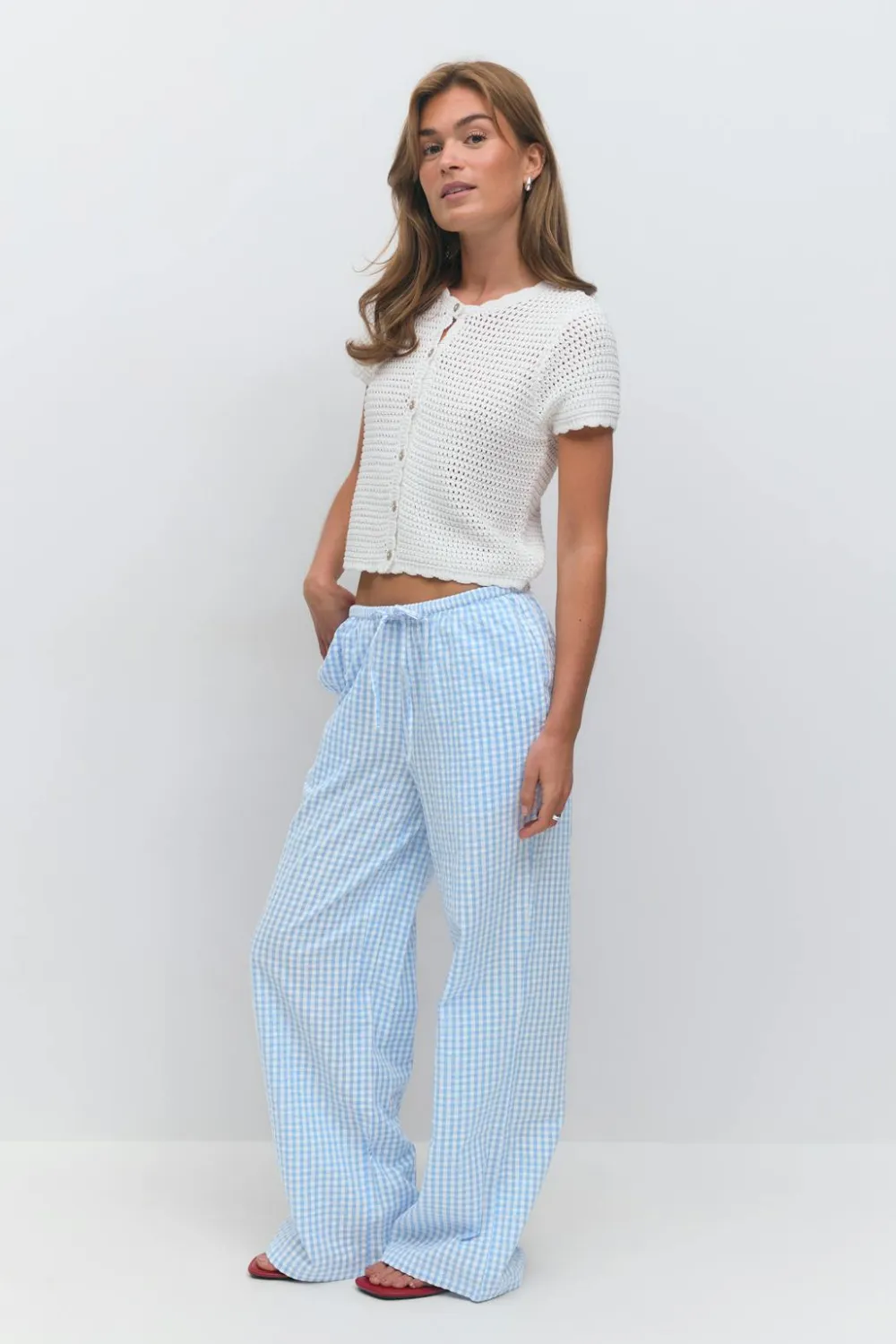 Gina Tricot eerucker gingha trouer Blå New