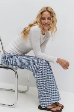 Gina Tricot eerucker gingha trouer Blå Sale