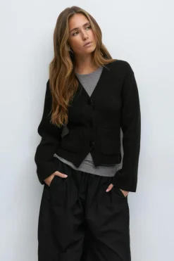 Gina Tricot haped knitted cardigan Svart Clearance