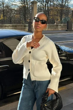 Gina Tricot haped knitted cardigan Hvit Outlet