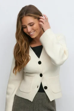 Gina Tricot haped knitted cardigan Hvit Outlet