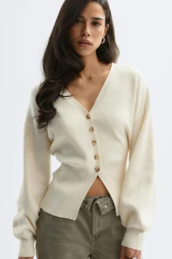 Gina Tricot haped knitted cardigan Hvit Sale
