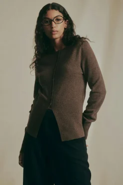 Gina Tricot haped knitted woo cardigan Brun Clearance
