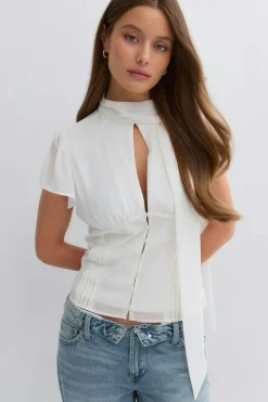 Gina Tricot Sheer blouse Hvit Outlet