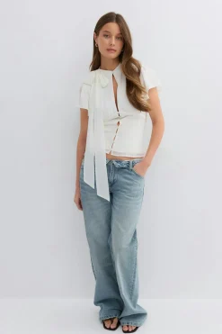 Gina Tricot Sheer blouse Hvit Outlet