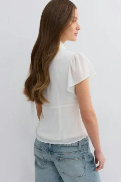 Gina Tricot Sheer blouse Hvit Outlet