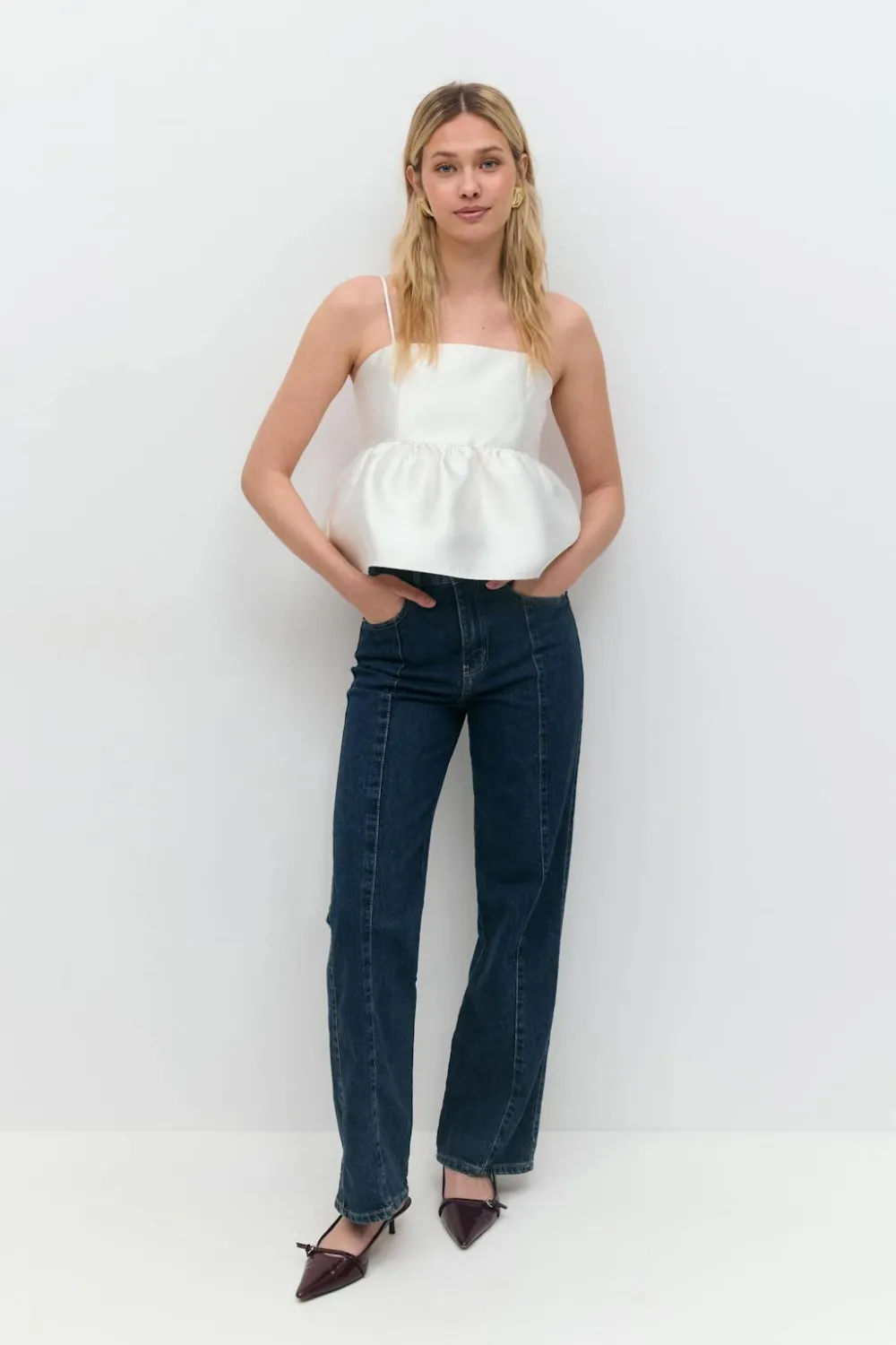Gina Tricot hiny pepu top Hvit New