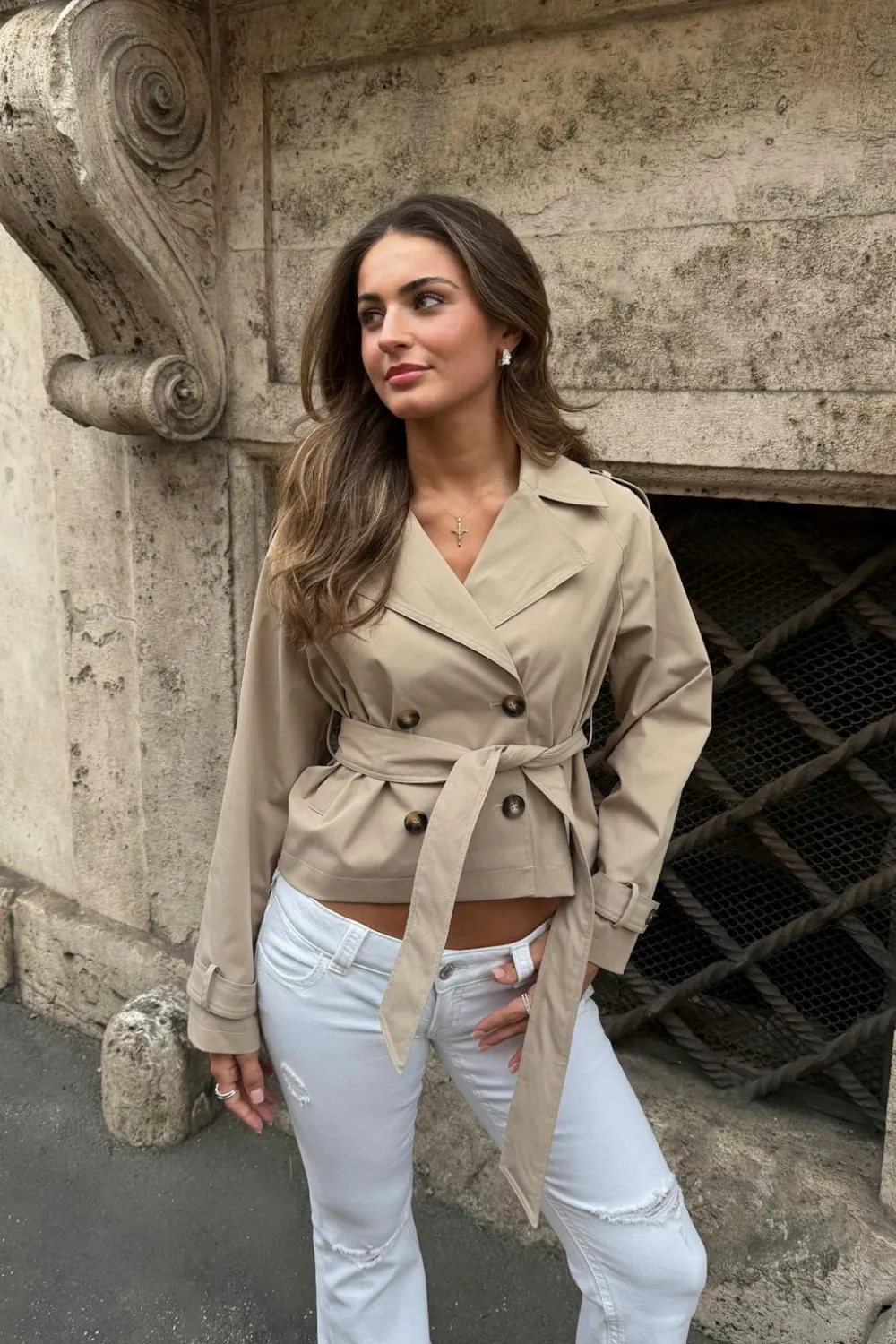 Gina Tricot 14+ hort beted trench jacket Beige Clearance