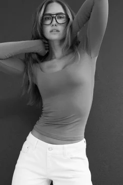 Gina Tricot i fit coop neck top Beige Best