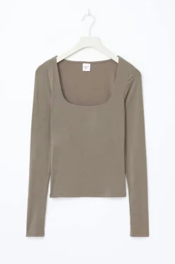 Gina Tricot i fit coop neck top Beige Best