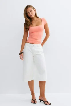 Gina Tricot i fit hort eeve top Oransje Clearance