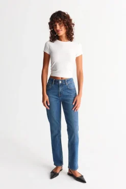 Gina Tricot Slim straight jeans Blå Outlet