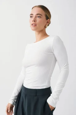 Gina Tricot oft touch crew neck top Hvit Discount