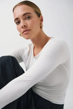Gina Tricot oft touch crew neck top Hvit Discount