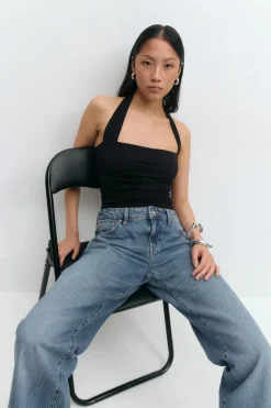 Gina Tricot oft touch haterneck top Svart Sale