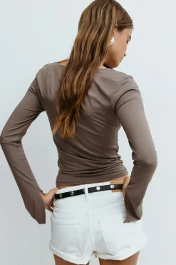 Gina Tricot oft touch jerey top Beige Hot