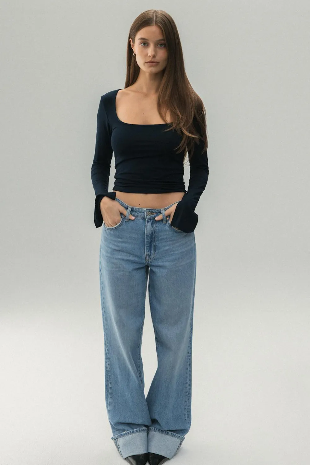 Gina Tricot oft touch jerey top Blå Clearance