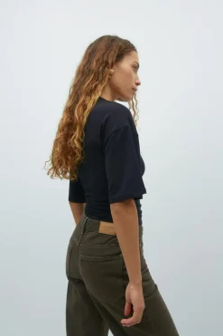 Gina Tricot oft touch ruched tee Svart Hot
