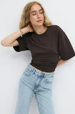 Gina Tricot oft touch ruched tee Brun Sale