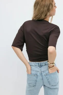 Gina Tricot oft touch ruched tee Brun Sale
