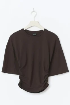 Gina Tricot oft touch ruched tee Brun Sale