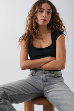 Gina Tricot oft touch tight top Svart New