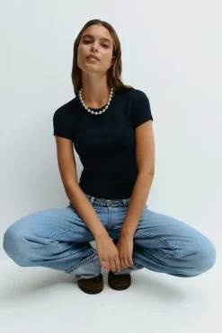 Gina Tricot oft touch top Blå Sale