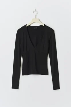 Gina Tricot oft touch v-neck top Svart Best