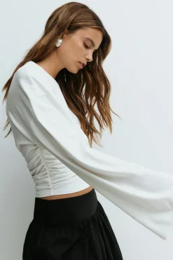 Gina Tricot oft touch wide eeve top Hvit Outlet