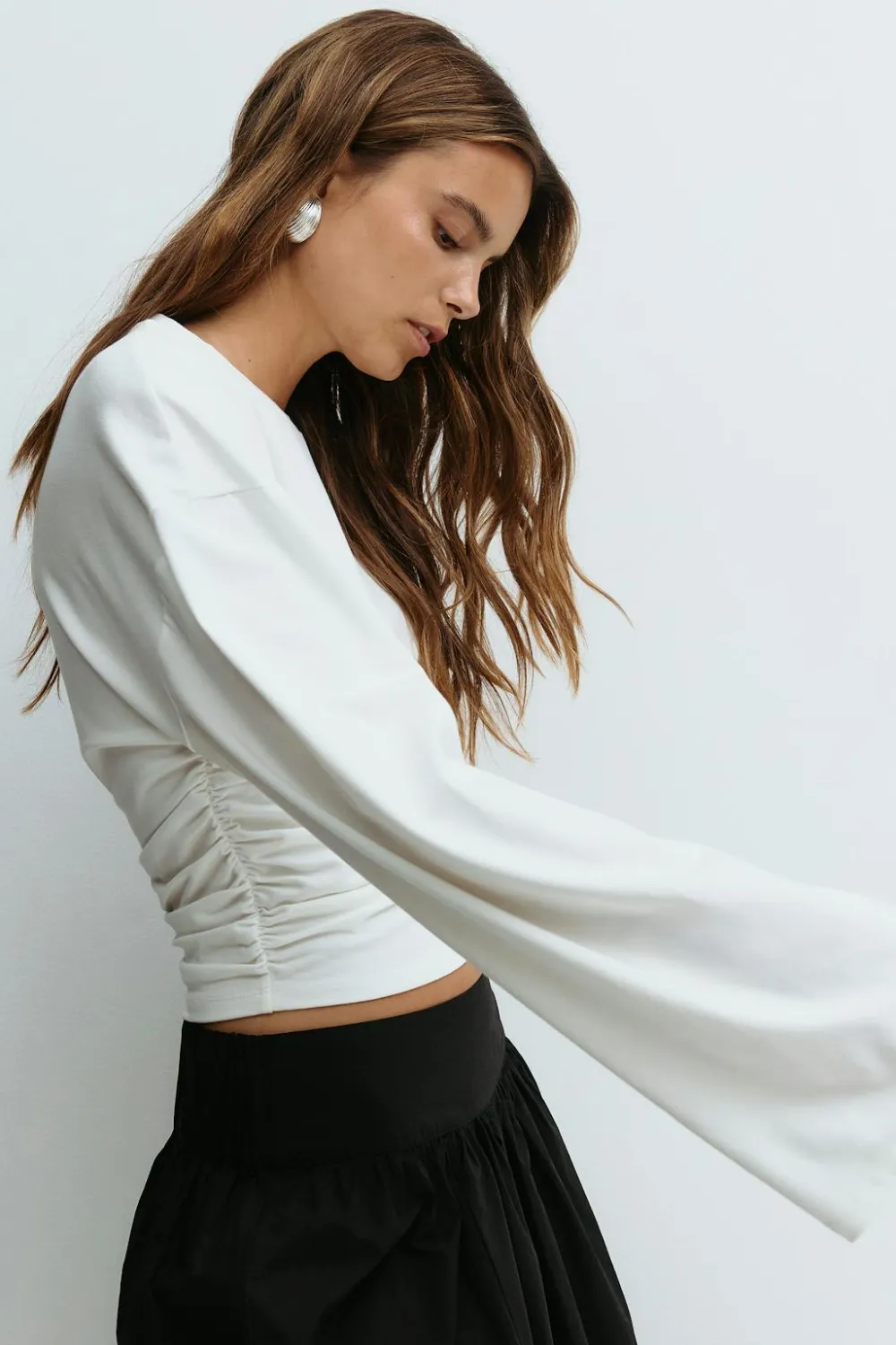 Gina Tricot oft touch wide eeve top Hvit Outlet