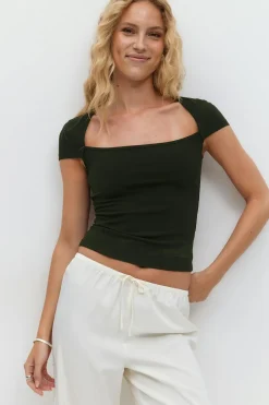 Gina Tricot quare neck top Svart Online