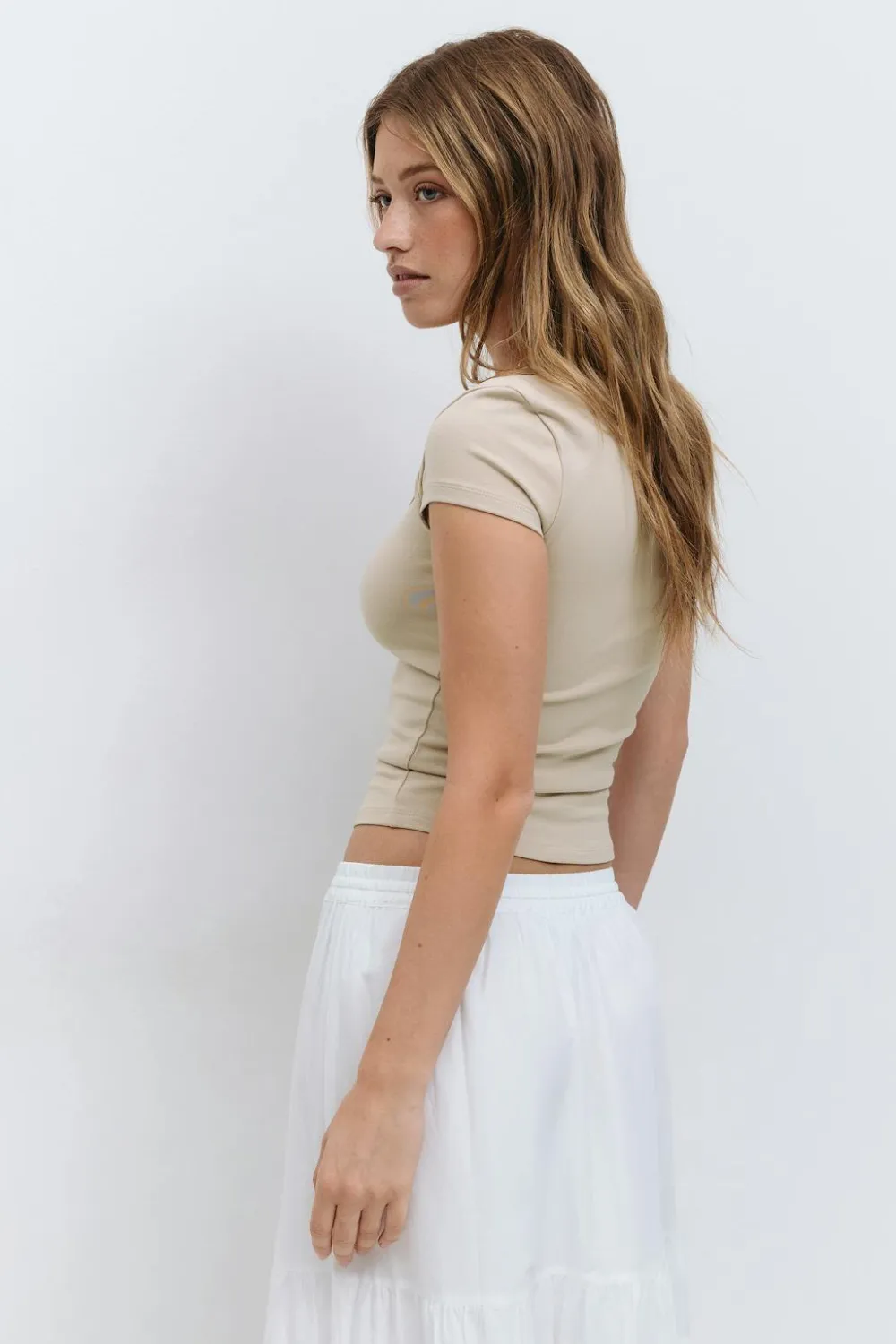 Gina Tricot quare neck top Beige Online
