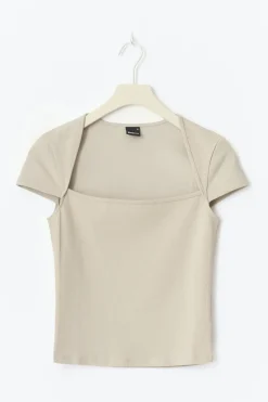 Gina Tricot quare neck top Beige Online