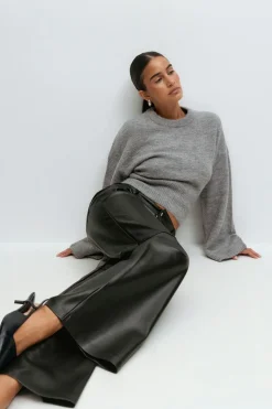 Gina Tricot Straight pu trousers Svart Outlet