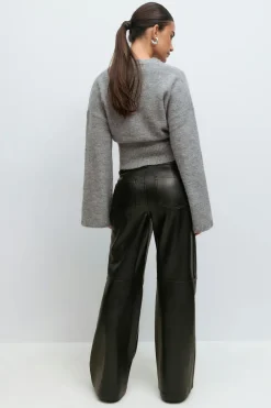 Gina Tricot Straight pu trousers Svart Outlet