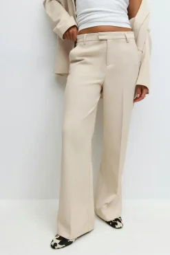 Gina Tricot Straight twill trousers Beige Outlet