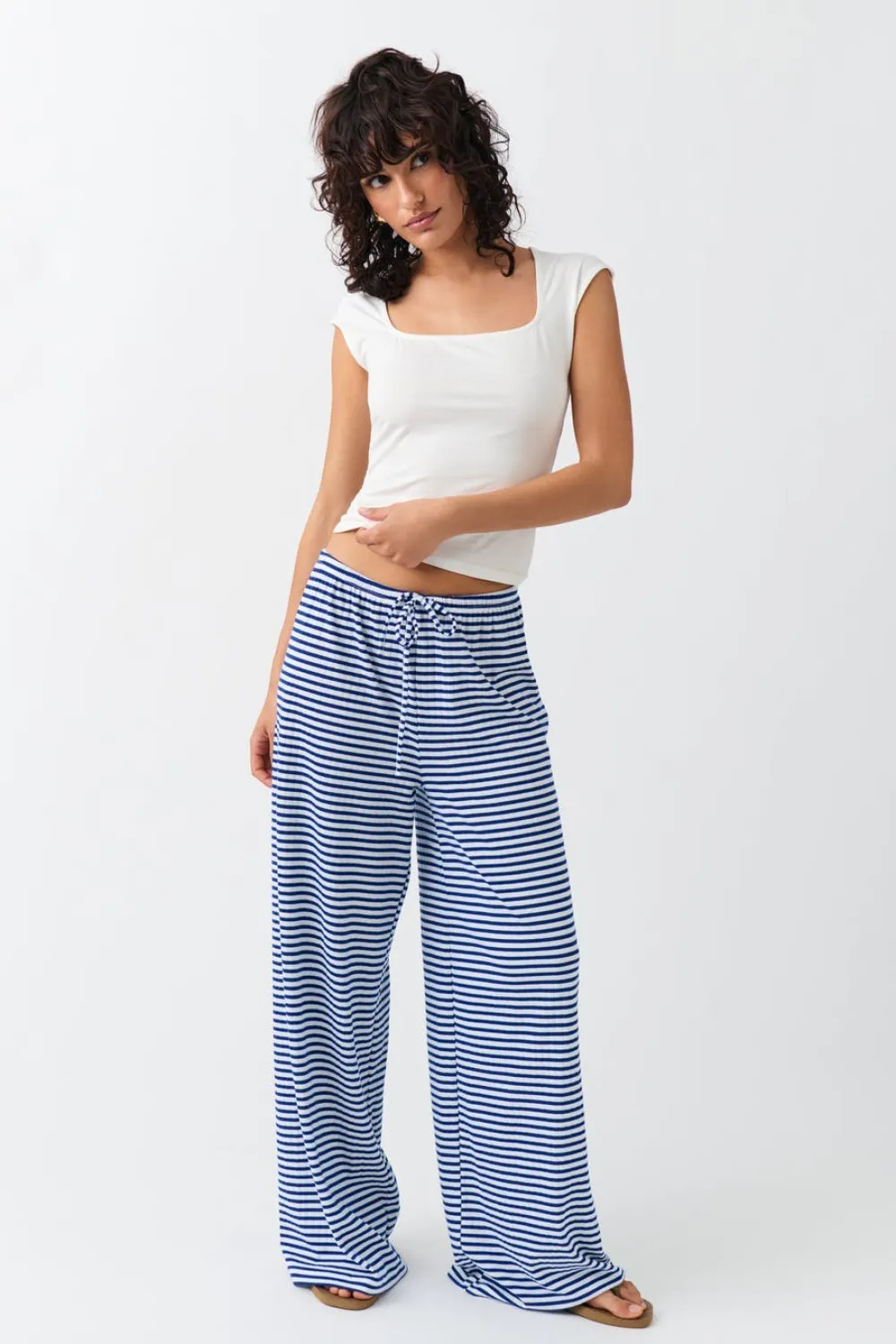 Gina Tricot triped oft trouer Hvit Hot