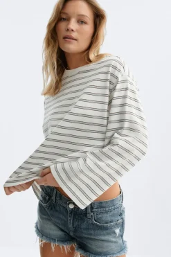Gina Tricot tripe ong eeve tee Blå