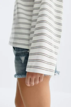 Gina Tricot tripe ong eeve tee Blå