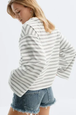 Gina Tricot tripe ong eeve tee Blå