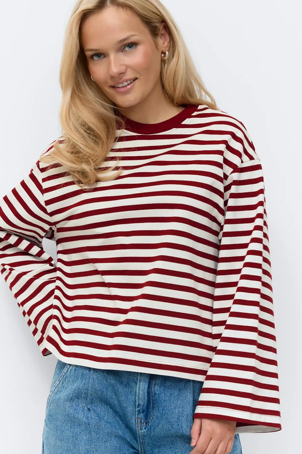 Gina Tricot tripe ong eeve tee Blå Online