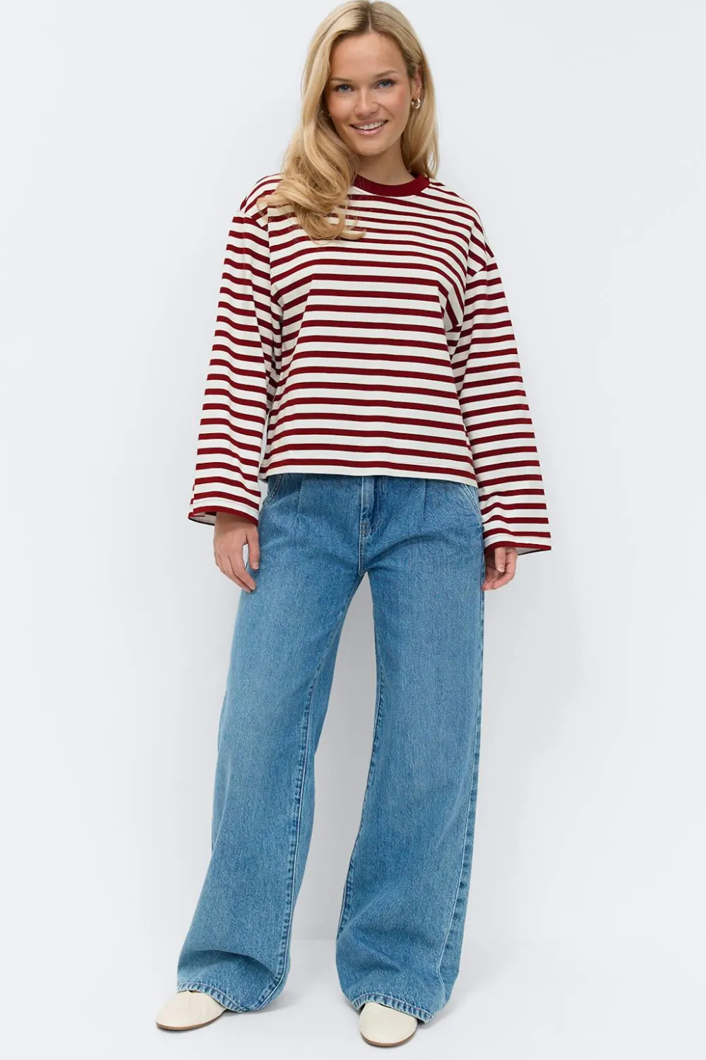 Gina Tricot tripe ong eeve tee Blå Online
