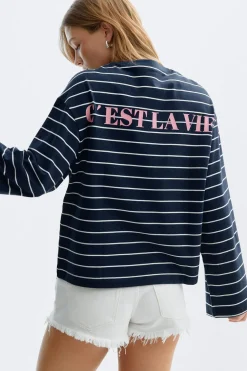 Gina Tricot tripe ong eeve tee Blå Hot