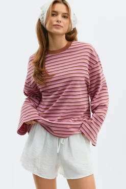 Gina Tricot tripe ong eeve tee Rosa Sale