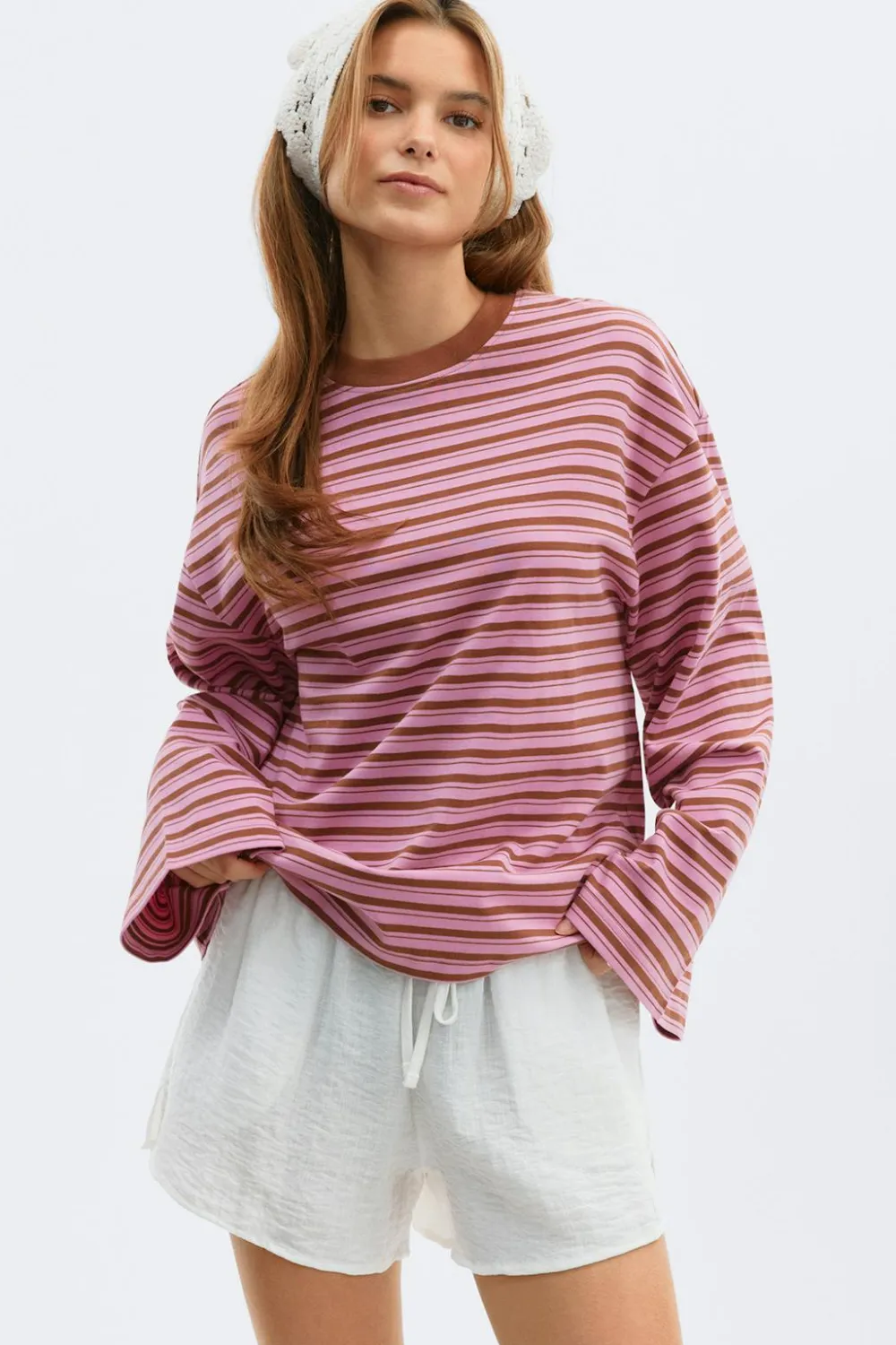 Gina Tricot tripe ong eeve tee Rosa Sale