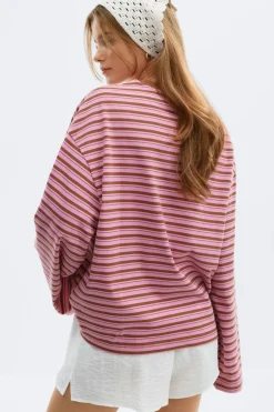 Gina Tricot tripe ong eeve tee Rosa Sale