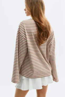 Gina Tricot tripe ong eeve tee Beige Clearance